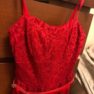 rose red dress with red belt